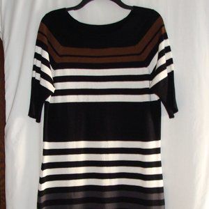 Black Brown & White STRIPE Short Sleeve SWEATER DRESS Sz XL by ALLISON BRITTNEY